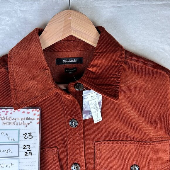Madewell Womens Corduroy Twill Oversized Thick Shirt-Jacket XS Mahogany NWT $118 - Picture 6 of 11